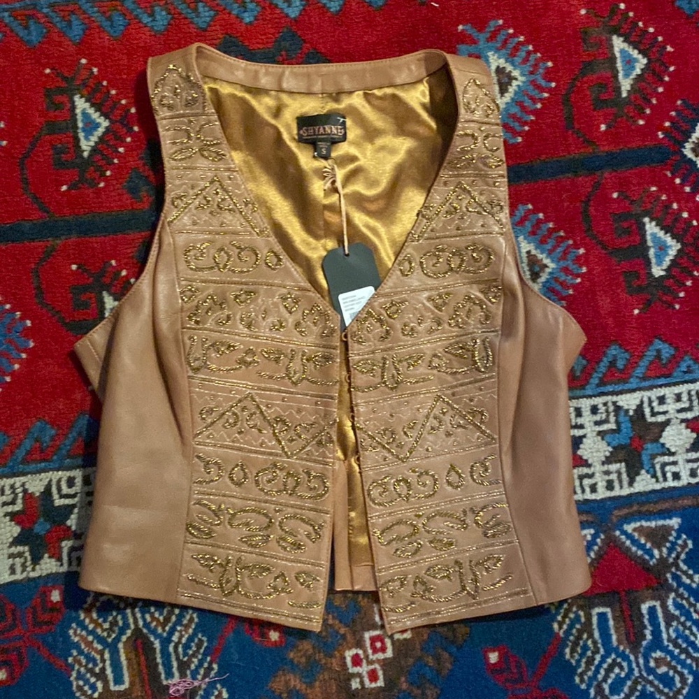 SHYANNE LEATHER EMBELLISHED VEST BEADED NWT
